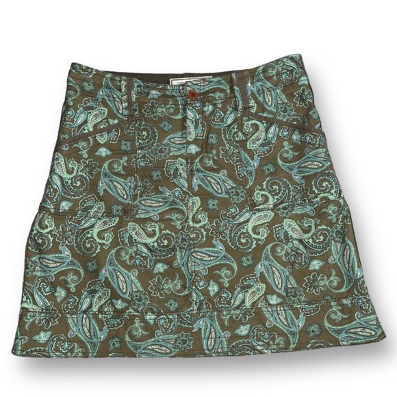 AVENTURA Paisley Print Organic Cotton Brown Teal Green Cargo Skirt 6 - Picture 4 of 8